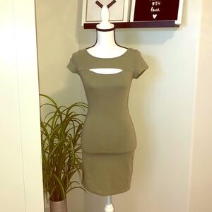 Olive Green Keyhole Fitted Dress